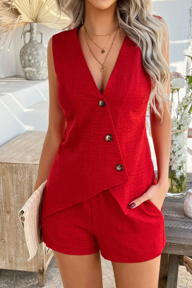 Komplet damski z elegancką kamizelką i szortami JOLIYA RED