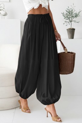 Damskie letnie spodnie balonowe z wysokim stanem DALYNA BLACK