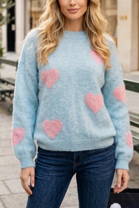Sweter damski dzianinowy w serduszka VILERIA SKY