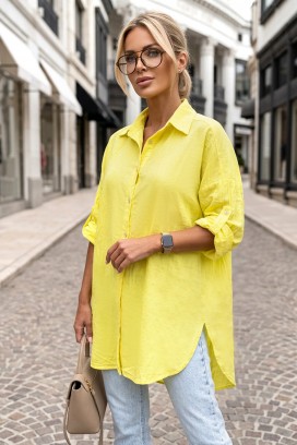 Luźna koszula damska oversize o minimalistycznym kroju i luźnym kroju LONELIA YELLOW