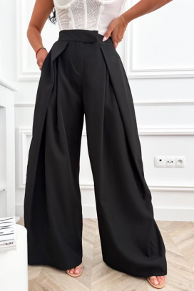 Eleganckie spodnie damskie z wysokim stanem i szerokimi nogawkami JOLYNE BLACK