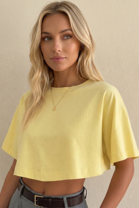 Damski skrócony T-shirt w minimalistycznym stylu VITAMA YELLOW