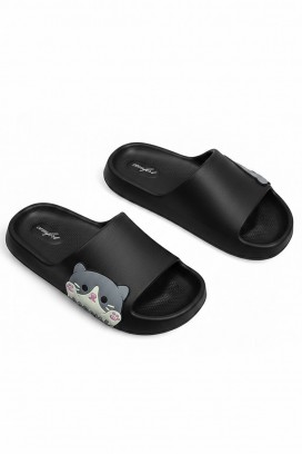 Damskie klapki z nadrukiem kotka KEYTINA BLACK