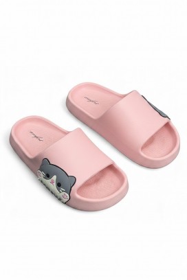 Damskie klapki z nadrukiem kotka KEYTINA PINK