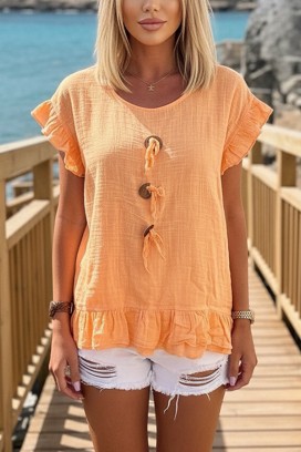 Bluzka z ozdobnymi wiązaniami, falbankami i zwiewnym stylem boho DORINZA ORANGE