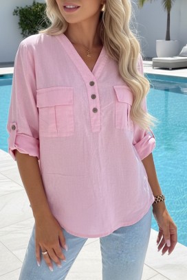 Sportowo-elegancka koszula damska z podwijanymi rękawami SHEYLA PINK