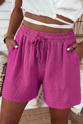 Luźne szorty damskie z gumką w pasie i ściągaczami LUNIETA FUCHSIA