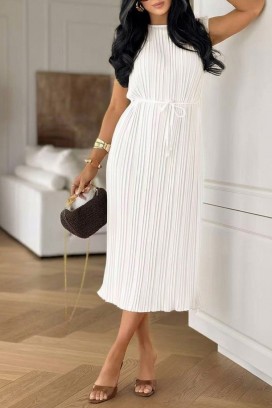 Midi plisowana sukienka z paskiem LORETIA WHITE