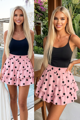 Krótkie spódnico-spodenki w groszki z falbankami DOTELIANA PINK