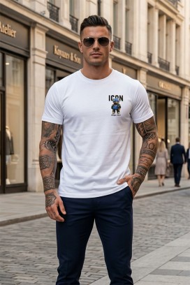 Męski T-shirt z efektownym nadrukiem i akcentem z tyłu HOLANDERO WHITE