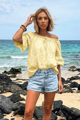 Bluzka damska z odkrytymi ramionami w stylu boho LATENA YELLOW