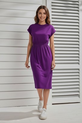 Sukienka midi z krótkim rękawem i gumką w pasie CALIMBRIA PURPLE