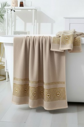 Ręcznik frotte z dekoracyjną bordiurą i miękką teksturą HAVLIANA BEIGE 50x100 cm
