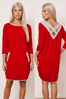 Codzienna sportowo-elegancka sukienka tunika z rękawem 3/4 i kieszeniami MEISONA RED