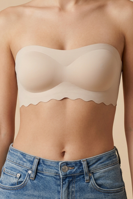 Bezszwowy biustonosz typu bandeau z samoprzylepnymi taśmami i bez ramiączek BALNEA BEIGE
