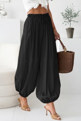 Damskie letnie spodnie balonowe z wysokim stanem DALYNA BLACK