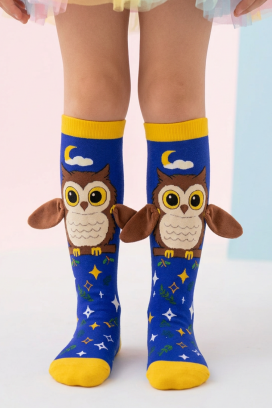dziecięce podkolanówki z 3D nadrukiem sowy z miękkimi skrzydłami OWL DREAMS