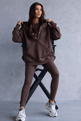 damski sportowy komplet z bluzą i prążkowanymi legginsami BRANDILA BROWN