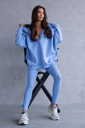 damski sportowy komplet z bluzą i prążkowanymi legginsami BRANDILA BLUE