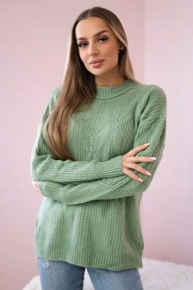 damski wełniany sweter z akcentowym splotem LEANETA GREEN