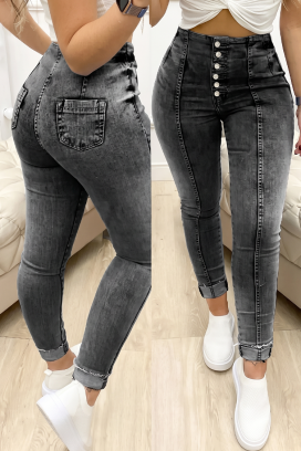 damskie jeansy z wysokim stanem i guzikami MIRENDA BLACK